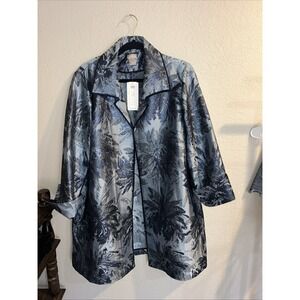 Chico's Women's 2 Tonal Jacquard 3/4 Slv Jacket Metallic Indigo NWT $159